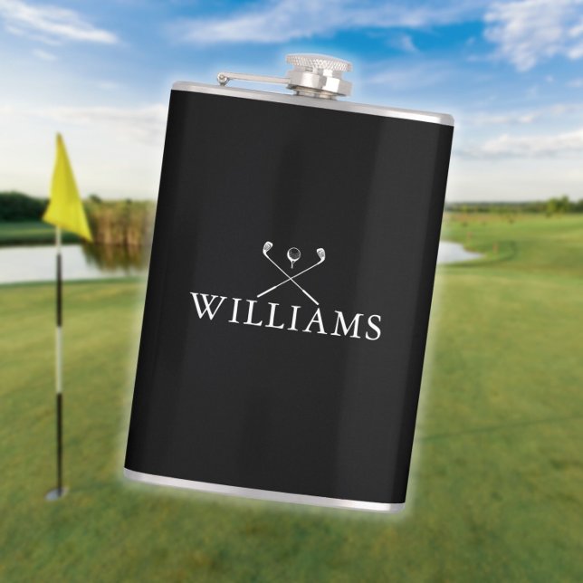 Personalised Name Golf Clubs Black And White Hip Flask (Personalized Name Golf Clubs Black And White Flask)