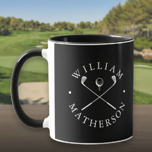 Personalised Name Golf Clubs Black And White Mug
