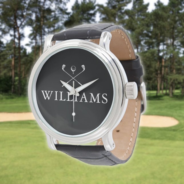 Personalised Name Golf Clubs Black And White Watch (Personalized Name Golf Clubs Black And White Watch)