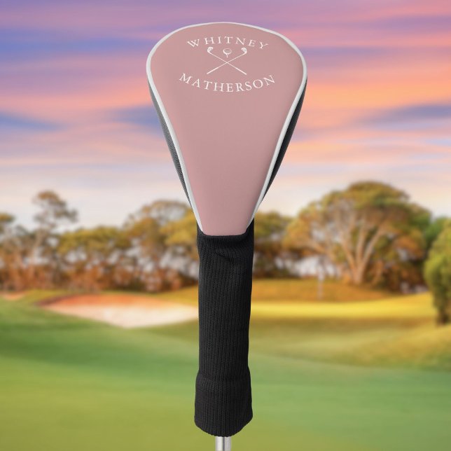 Personalised Name Golf Clubs Dusty Rose And White Golf Head Cover (Personalized Name Golf Clubs Dusty Rose And White Golf Head Cover)