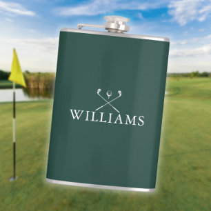 Personalised Name Golf Clubs Emerald Green Hip Flask