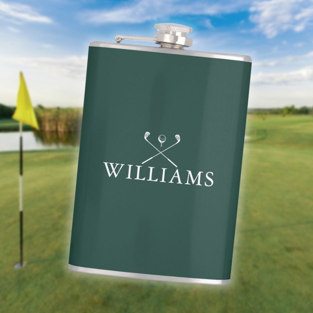 Personalised Name Golf Clubs Emerald Green Hip Flask (Personalized Name Golf Clubs Emerald Green Flask)