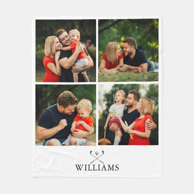 Personalised Name Golf Clubs Photo Collage Fleece Blanket (Front)