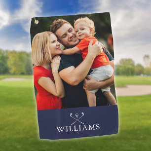 Personalised Name Golf Clubs Photo Navy Blue Towel