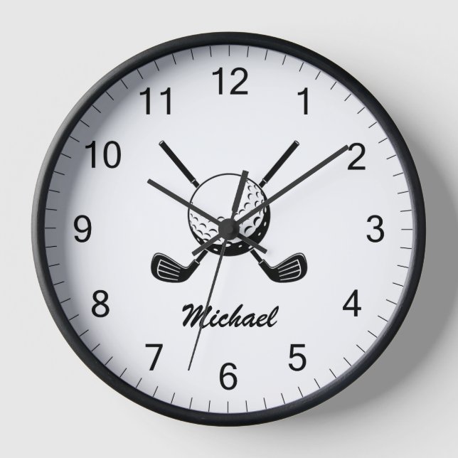 Personalised Name Golf stick ball Golfer Golfing   Clock (Front)
