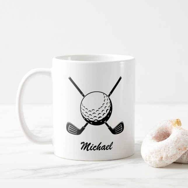 Personalised Name Golf stick ball Golfer Golfing   Coffee Mug (With Donut)