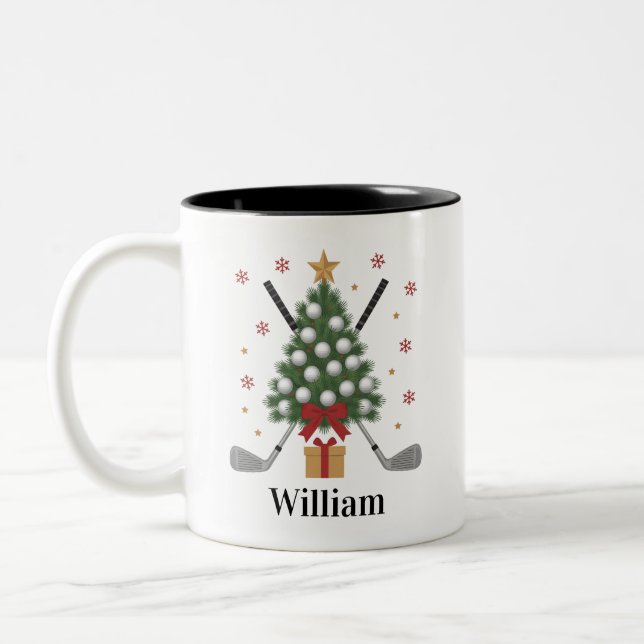 Personalised Name Golf Tree Equipment Christmas  Two-Tone Coffee Mug (Left)