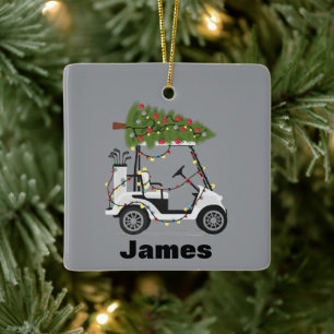 Personalised Name Golfer Christmas Golf Cart Xmas  Ceramic Ornament