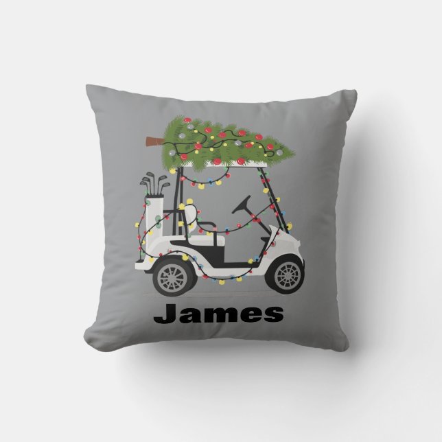 Personalised Name Golfer Christmas Golf Cart Xmas  Cushion (Front)