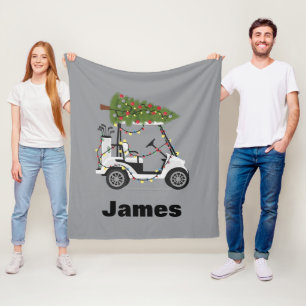 Personalised Name Golfer Christmas Golf Cart Xmas  Fleece Blanket