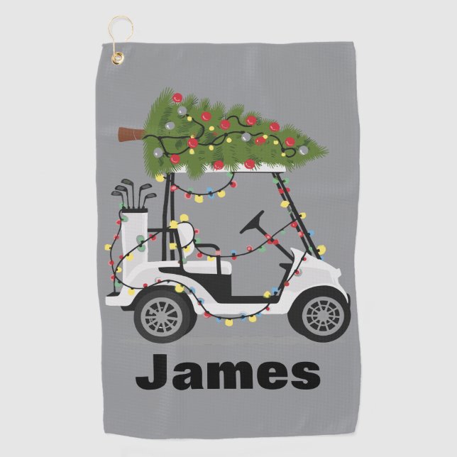 Personalised Name Golfer Christmas Golf Cart Xmas  Golf Towel (Front)