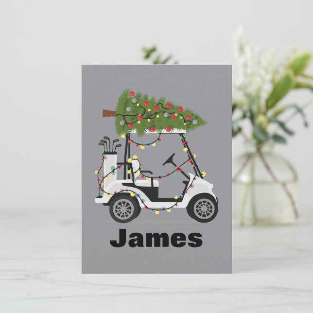 Personalised Name Golfer Christmas Golf Cart Xmas  Holiday Card (Standing Front)