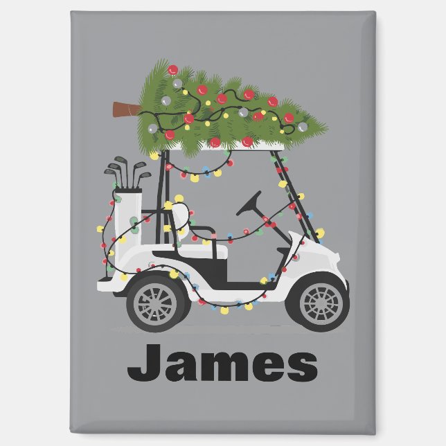Personalised Name Golfer Christmas Golf Cart Xmas  Magnet (Front)