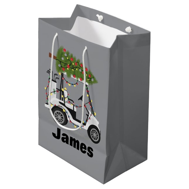 Personalised Name Golfer Christmas Golf Cart Xmas  Medium Gift Bag (Front Angled)