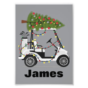 Personalised Name Golfer Christmas Golf Cart Xmas Photo Print