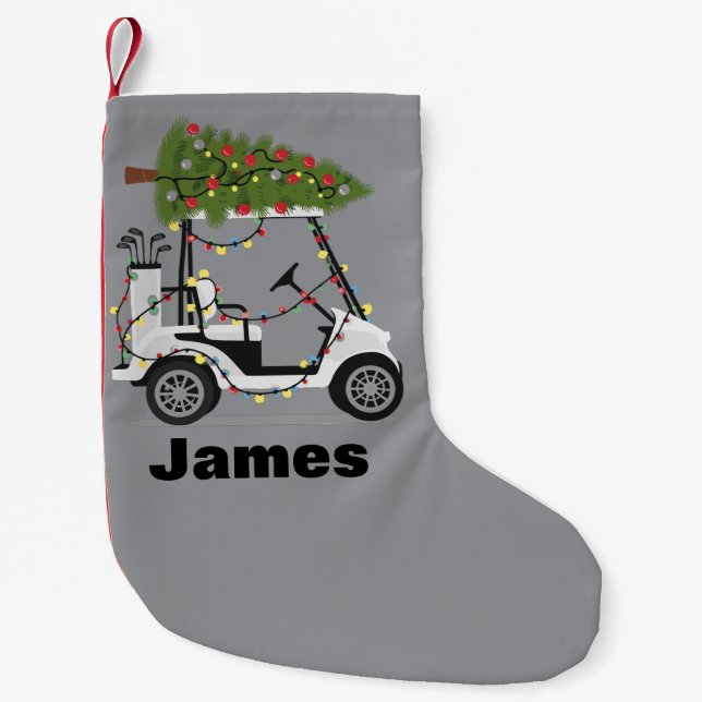 Personalised Name Golfer Christmas Golf Cart Xmas  Small Christmas Stocking (Front)