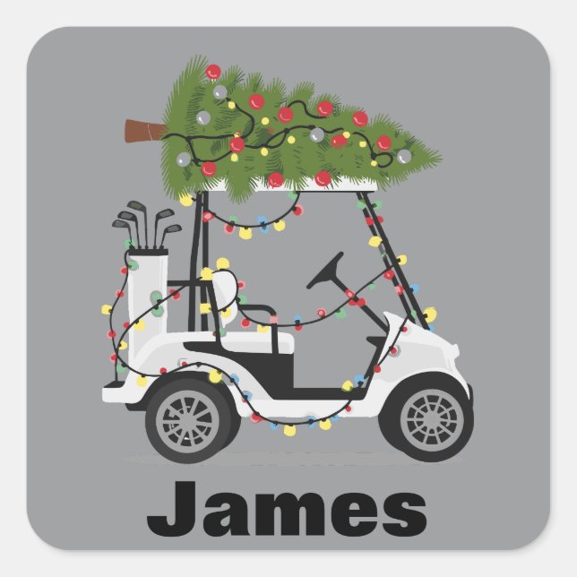 Personalised Name Golfer Christmas Golf Cart Xmas  Square Sticker (Front)