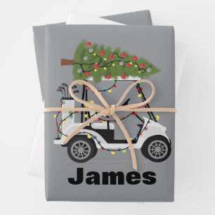 Personalised Name Golfer Christmas Golf Cart Xmas  Wrapping Paper Sheet