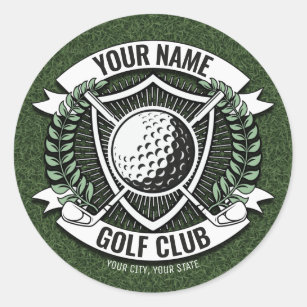 Personalised NAME Golfer Golf Club Turf Clubhouse  Classic Round Sticker