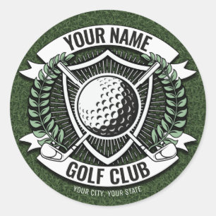Personalised NAME Golfer Golf Club Turf Clubhouse  Classic Round Sticker