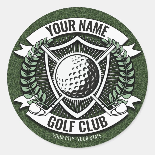 Personalised NAME Golfer Golf Club Turf Clubhouse  Classic Round Sticker (Front)