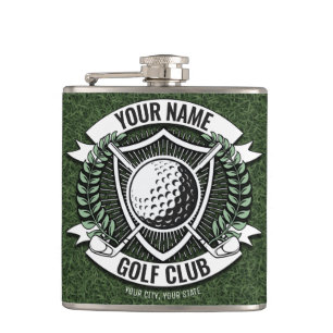 Personalised NAME Golfer Golf Club Turf Clubhouse Hip Flask