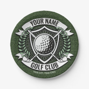 Personalised NAME Golfer Golf Club Turf Clubhouse Paper Plate