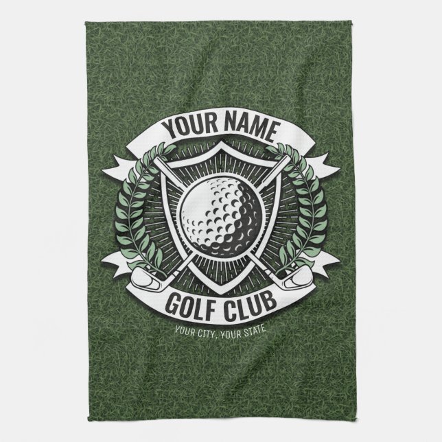 Personalised NAME Golfer Golf Club Turf Clubhouse  Tea Towel (Vertical)