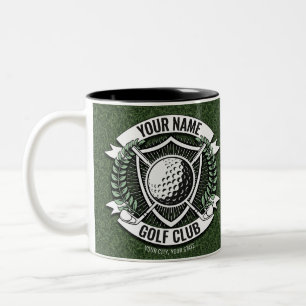 Personalised NAME Golfer Golf Club Turf Clubhouse Two-Tone Coffee Mug