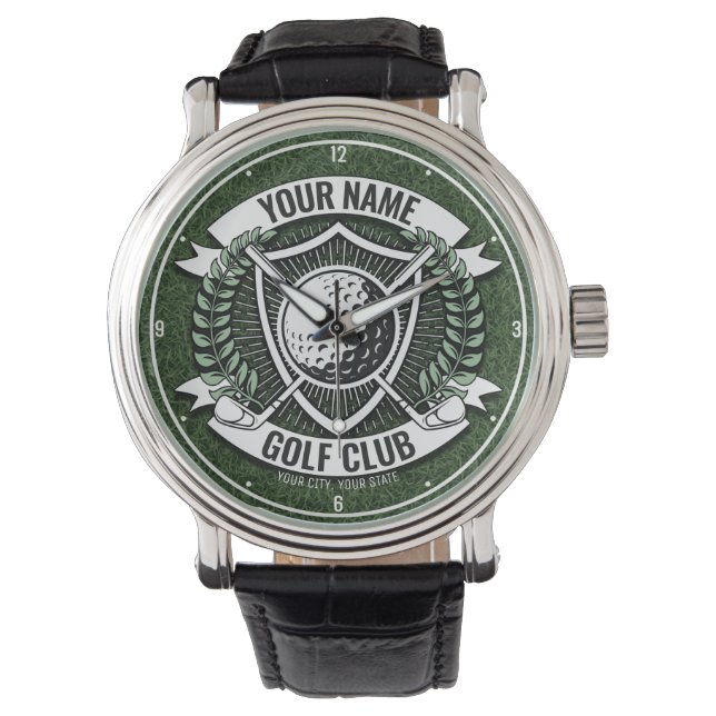 Personalised NAME Golfer Golf Club Turf Clubhouse Watch (Front)