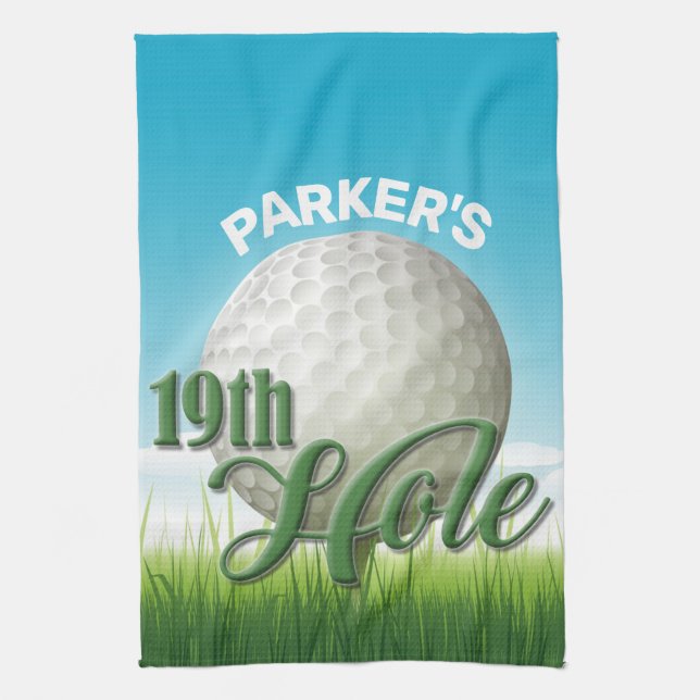 Personalised NAME Golfer Golf Pro Ball 19th Hole Tea Towel (Vertical)