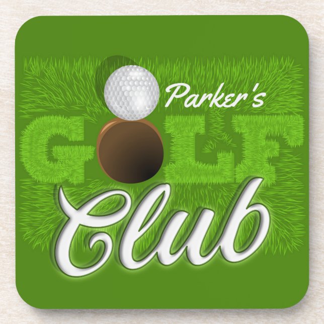 Personalised NAME Golfer Green Golf Course Club Coaster (Front)