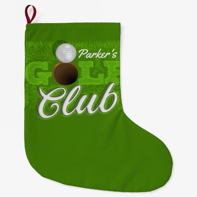 Personalised NAME Golfer Green Golf Course Club Large Christmas Stocking (Front)