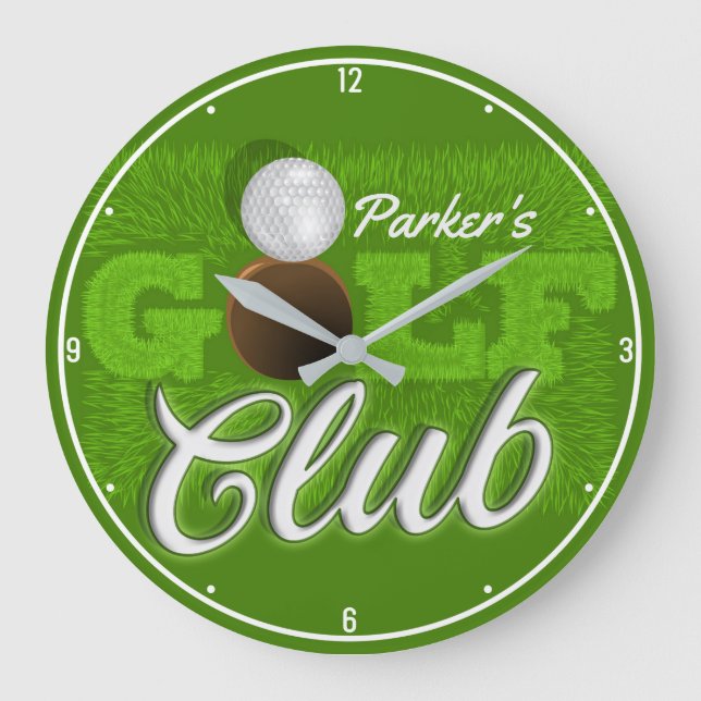 Personalised NAME Golfer Green Golf Course Club Large Clock (Front)