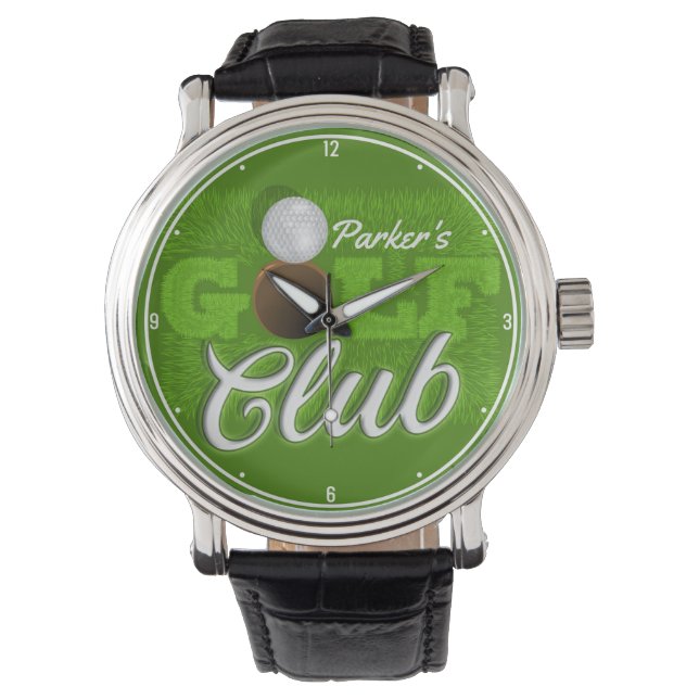 Personalised NAME Golfer Green Golf Course Club Watch (Front)