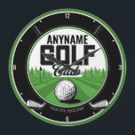 Personalised NAME Golfing Pro Golf Club Player Large Clock<br><div class="desc">Golfer ADD NAME Pro Golf Player Club design - featuring Golf Putters,  Ball on Green. Customise with your Name or Custom Text!</div>