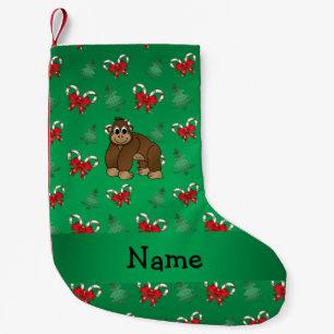 Personalised name gorilla green candy canes bows small christmas stocking
