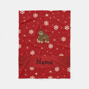 Personalised name gorilla red snowflakes fleece blanket