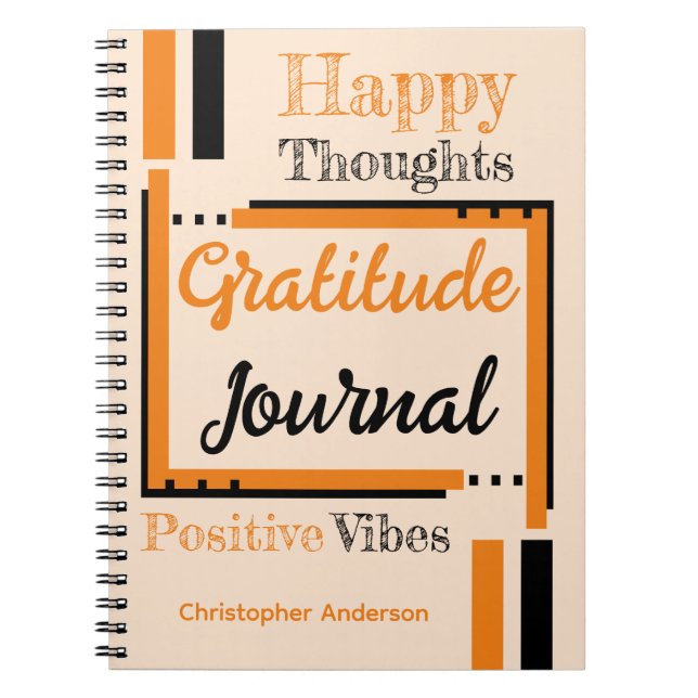 Personalised name gratitude journal orange black (Front)