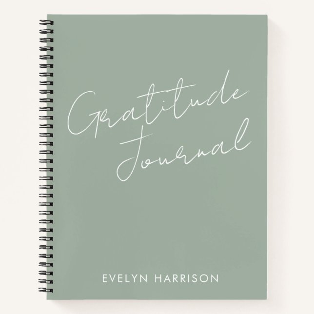 Personalised Name Gratitude Journal Sage Green (Front)