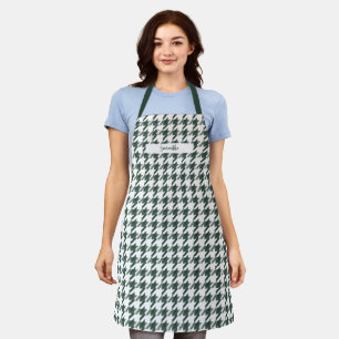 Personalised Name Green and White Houndstooth Apron