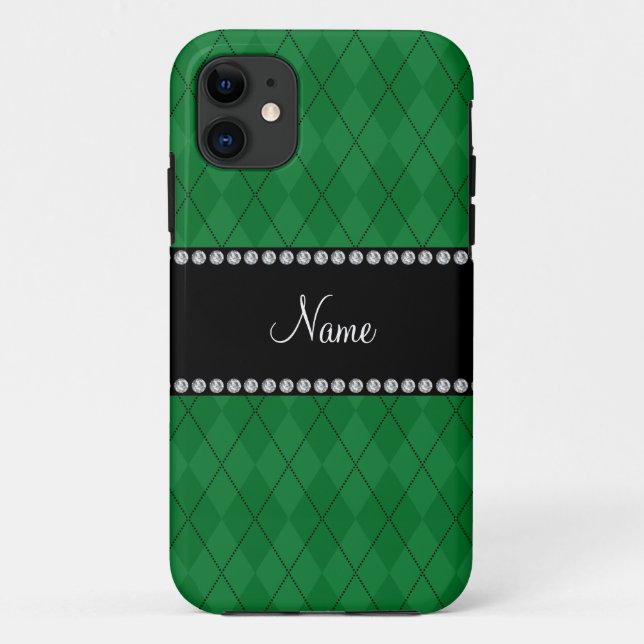 Personalised name Green argyle pattern Case-Mate iPhone Case (Back)