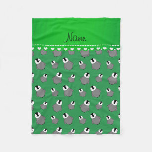Personalised name green baby penguins fleece blanket
