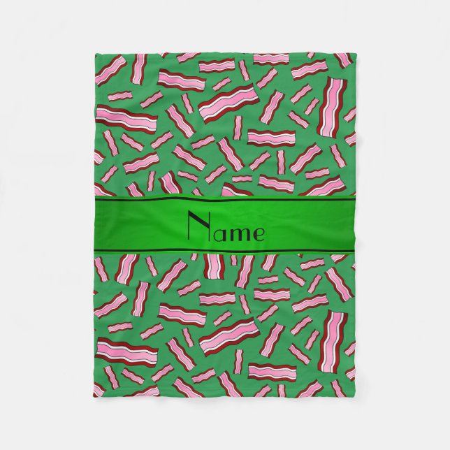 Personalised name green bacon pattern fleece blanket (Front)