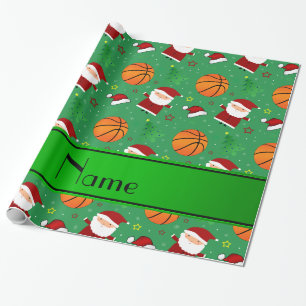 Personalised name green basketball christmas wrapping paper