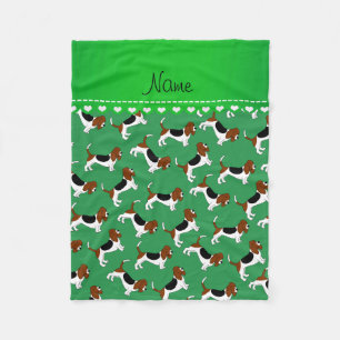 Personalised name green basset hound dogs fleece blanket