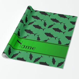 Personalised name green black bluefin tuna pattern wrapping paper