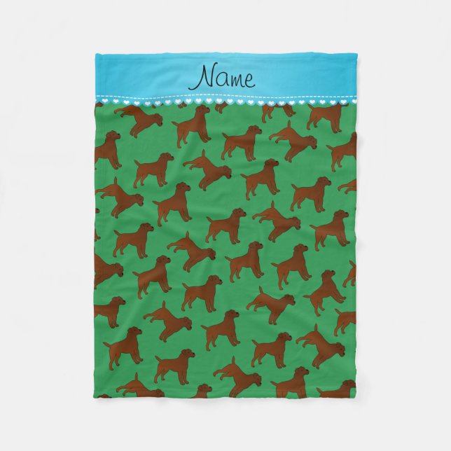 Personalised name green border terrier dogs fleece blanket (Front)