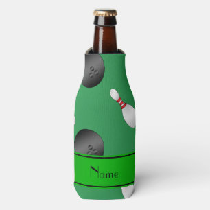 Personalised name green bowling balls pins bottle cooler