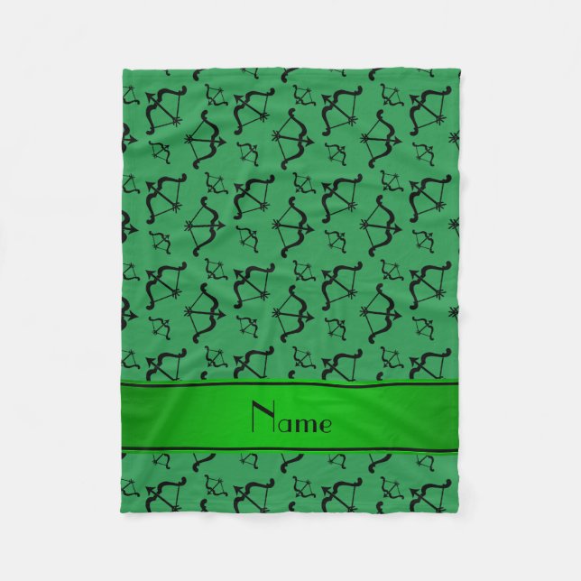 Personalised name green bows arrows fleece blanket (Front)